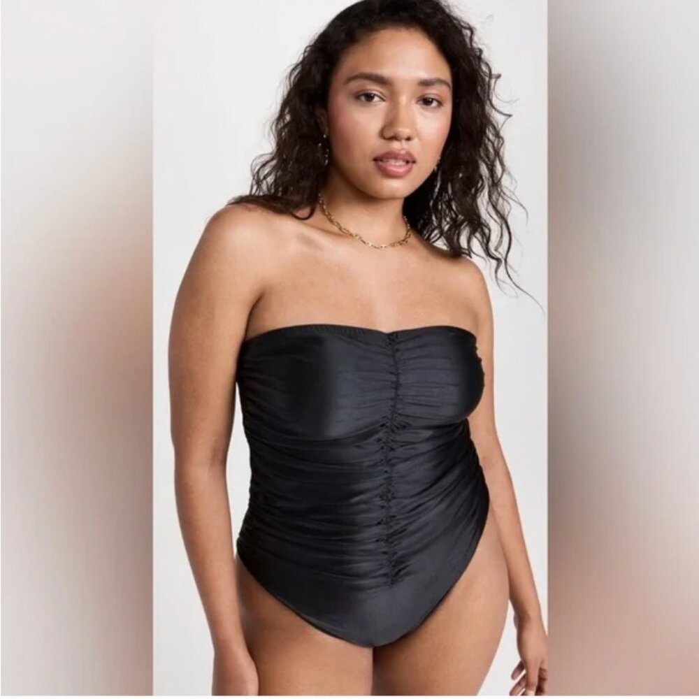 Good American Strapless Ruched Onepiece Swimsuit Black Women's Size 5 2XL or 3X